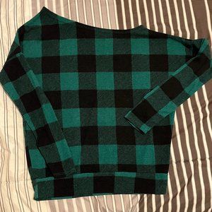 Green/black off the shoulder tunic shirt